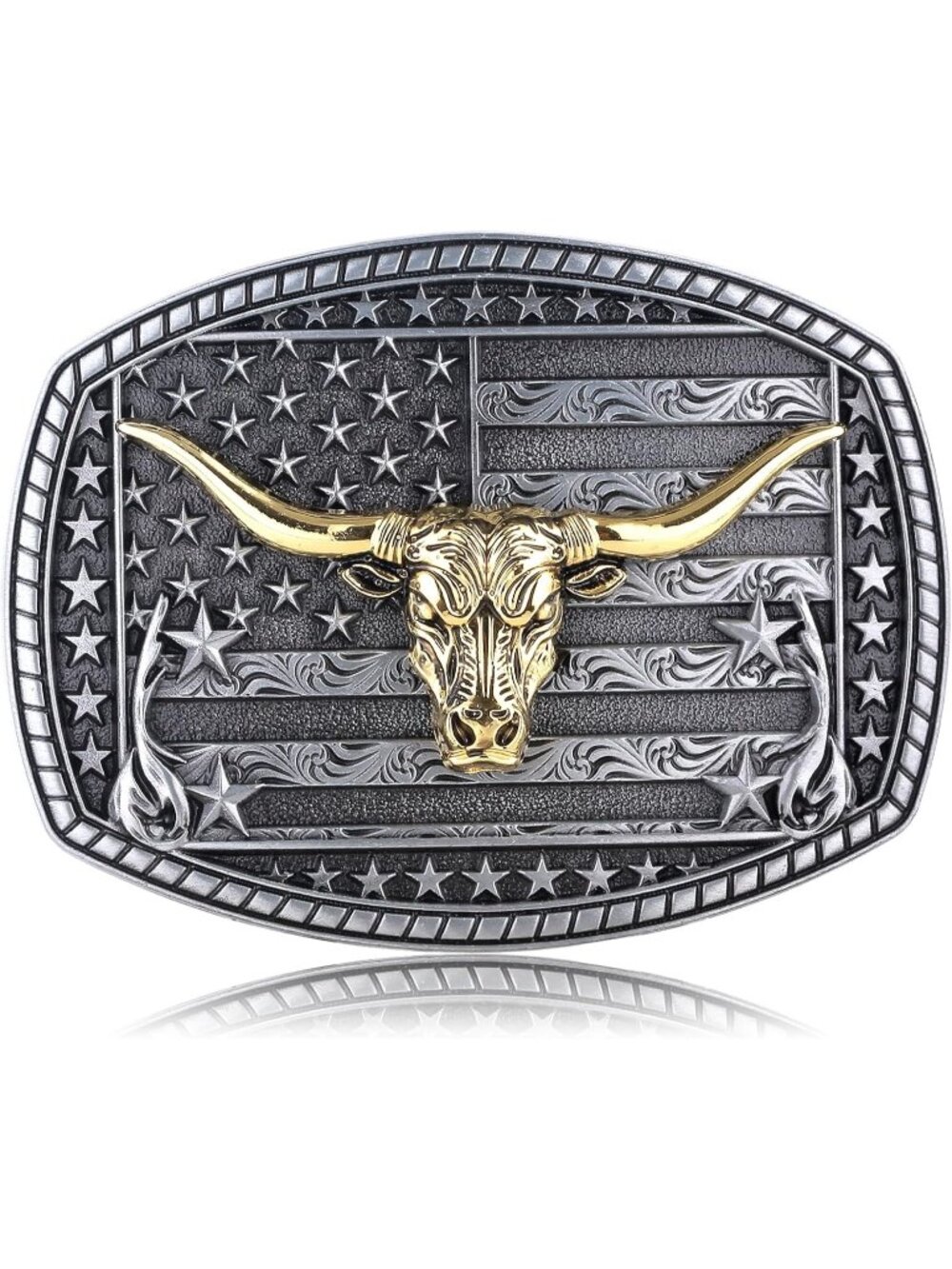 Women Bull Gold Style1 American Flag Imported Large Western Cowboy Buckle Belt